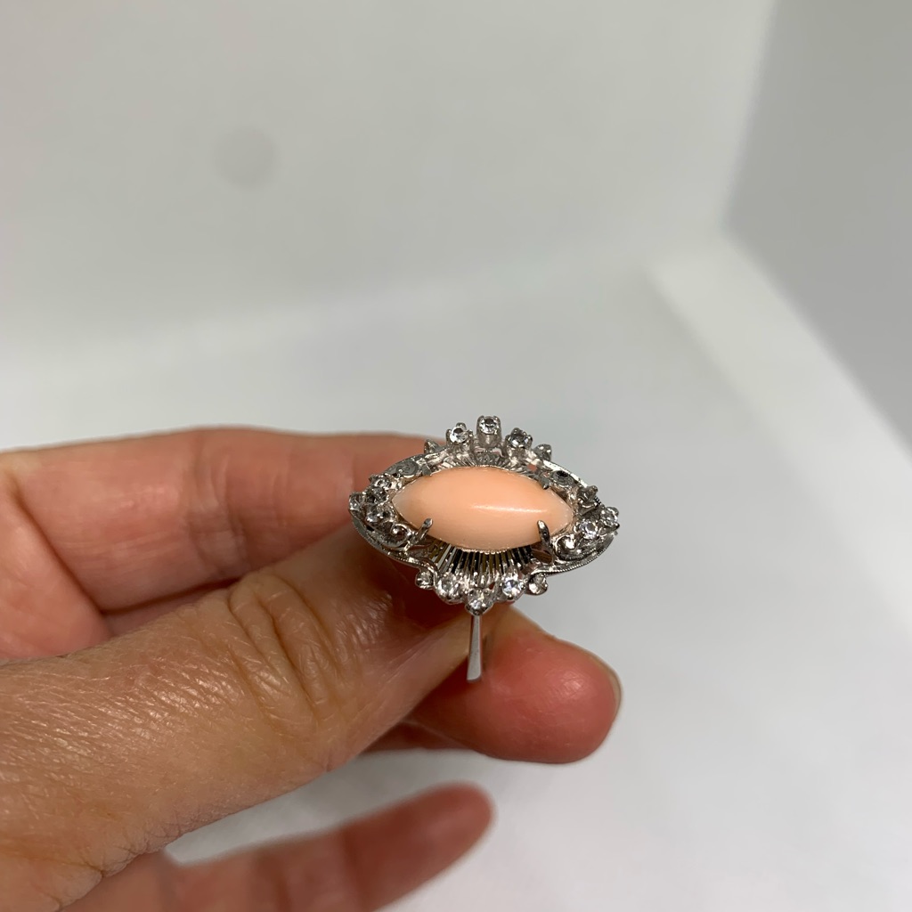 18k White Gold Coral Angel Skin Diamond Ring Custom Made